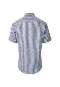 Korte mouwen shirt in blauw en witte strepen, gemaakt van lichte stof. Bevat een klassieke kraag en een gebogen zoom voor bewegingsgemak.