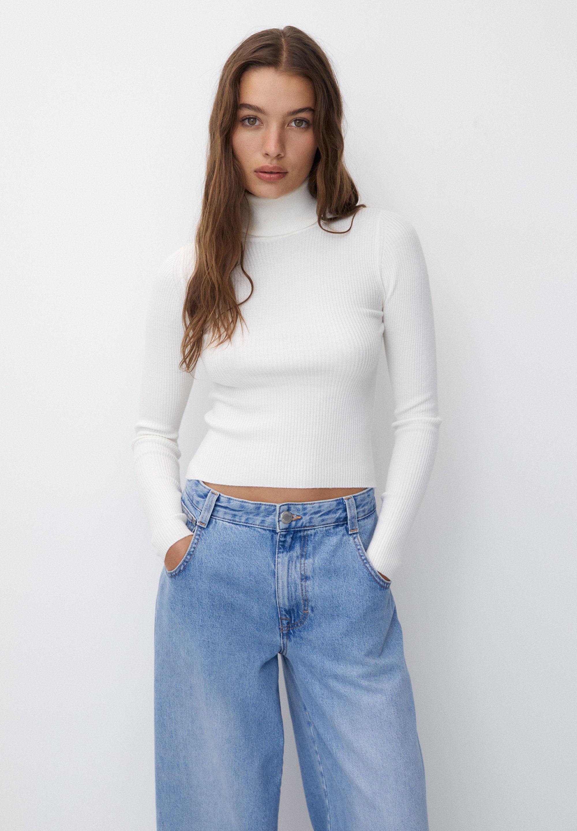 PULLu0026BEAR TURTLENECK - Strickpullover - white/weiß - Zalando.de