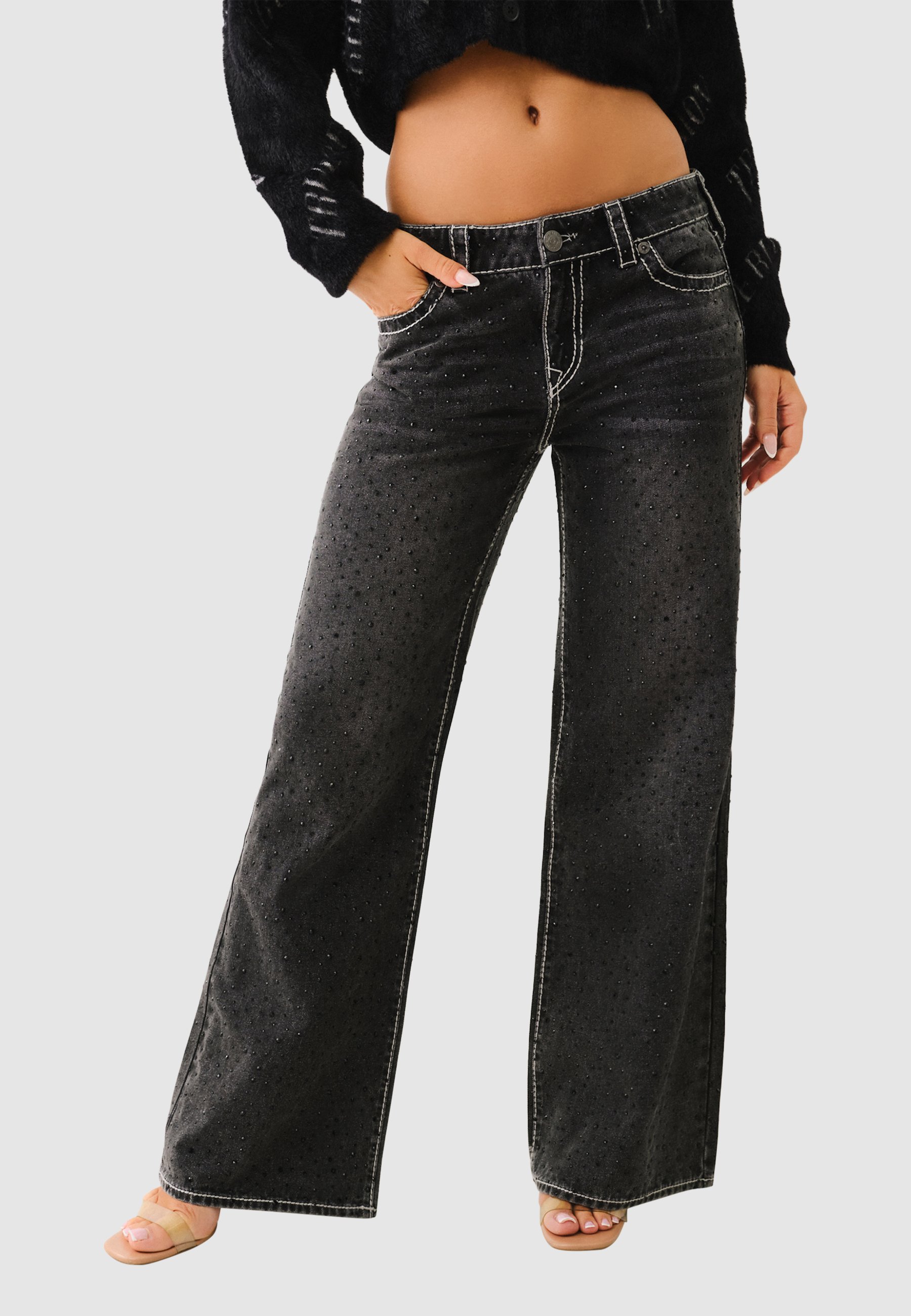 True Religion BOBBI - Flared Jeans - black wash/black - Zalando