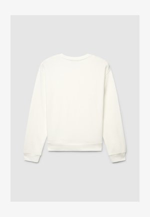 Sweat-shirt blanc en tissu doux, avec un col rond, des manches longues et des bord-côtes aux poignets et à l'ourlet. Vue de dos avec des détails minimalistes.