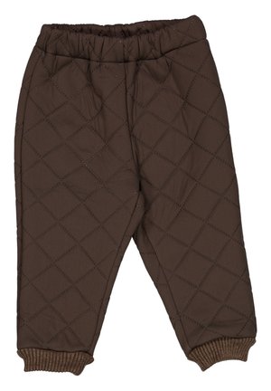 Pantalones acolchados marrones con cinturilla elástica y puños de canalé, diseñados para ofrecer calidez y comodidad.