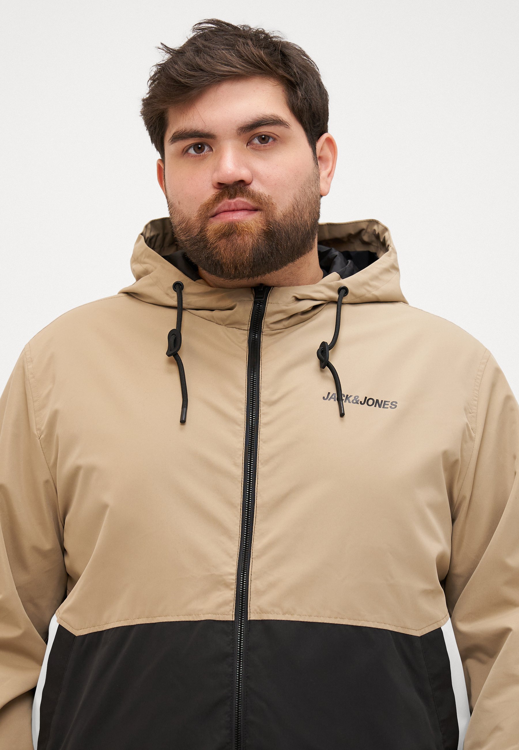 Jack & Jones JJERUSH HOOD - Light jacket - coriander/black/beige