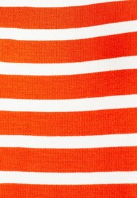 Dziana tkanina w poziome paski, naprzemiennie w odważnym pomarańczowym i białym kolorze. Tekstura jest rybkowata, a szerokość pasków jest jednolita.