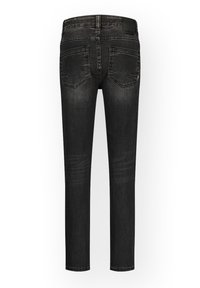Mustad denim teksad klassikalise lõikega, viie tasku ja õhuliste fade'idega. Kanga tekstuur on sile ja kerge venivusega.