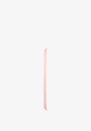 Pink slim scarf with subtle diagonal lines and stripes at both ends on a white background.
