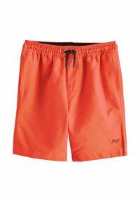 Orangefarbene Badeshorts aus leichtem Material, mit elastischem Bund und Kordelzug sowie seitlichen Taschen. Minimales Logodetail.