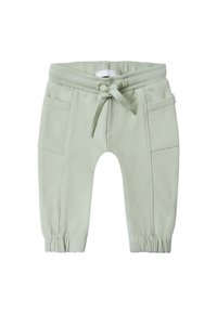 Lichtgroene, katoenen sweatpants met een elastische tailleband, een verstelbaar trekkoord en twee voorkeurszakken met geplooide manchetten.