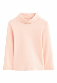 Langærmet turtleneck skjorte i blød lyserød bomuld, med en foldet krave, glat struktur og lige kant.