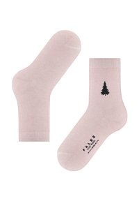 Helle rosafarbene Knöchelsocken aus weichem Material mit einem schwarzen Baumdesign und subtiler Textur. Mit kontrastierendem, geripptem Bündchen und Logodetail.