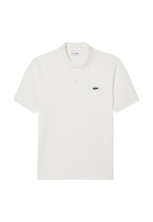 Witte polo shirt gemaakt van katoen, met een kraag, drieknopenlijst en een klein geborduurd krokodillenlogo op de linkerborst.