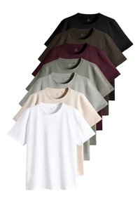 THE SET REGULAR FIT - 7 PACK REGULAR SHORT SLEEVE - T-paita - black burgundy dark khaki light green