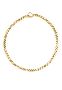 Goldene Kettenhalskette mit ineinander verschlungenen Gliedern, ausgestattet mit einer polierten Oberfläche und einem runden Toggle-Verschluss für sicheres Verschließen.