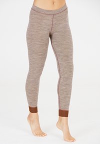 Bruine gemêleerde legging van rekbaar materiaal, met een aansluitend ontwerp, contrasterende tailleband en bruine boorden bij de enkels.