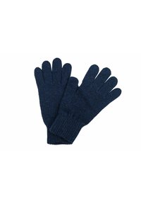 Guanti blu navy lavorati a maglia con design a cinque dita, polsini a coste e tessuto testurizzato per il calore. Adatti per l'uso in clima freddo.