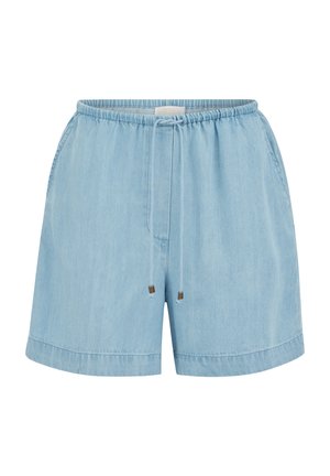 Svijetloplave ležerne kratke hlače s elastičnim pojasom i trakicom za vezanje, s bočnim džepovima i opuštenim krojem.