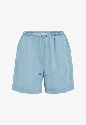 Lichtblauwe casual shorts met elastische tailleband en trekkoord, voorzien van zijzakken en een ontspannen pasvorm.