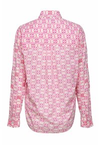 Camicia a maniche lunghe in tessuto rosa chiaro caratterizzata da un motivo geometrico in rosa scuro, con yoke sul retro e polsini con bottoni.
