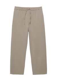 Bézs színű nadrág rugalmas derékpánttal és húzózsinórral. Két oldalzsebbel és egyenes szárú kialakítással rendelkezik. Könnyű anyagból készült.