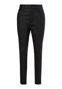 Pantalon noir en tissu lisse et extensible. Caractéristiques : coupe slim, cinq poches et fermeture par bouton à l'avant. Design à jambes droites.
