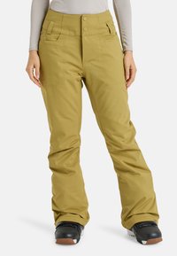 Pantaloni da neve gialli con vita alta, due tasche frontali e un design a gamba dritta. Realizzati in tessuto durevole e resistente alle intemperie.