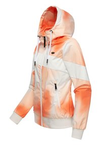 Hõlmikjakker, millel on gradiendi oranž ja valge värv, valmistatud siledast kangast. Omab tõmblukkudega taskuid ja soonikkoes mansette, kontrastsete triipudega.