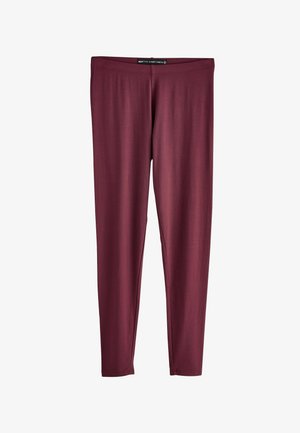 Leggings a lunghezza completa di color bordeaux, realizzati in un tessuto elasticizzato, con una texture liscia e una vita elasticizzata per il massimo comfort.