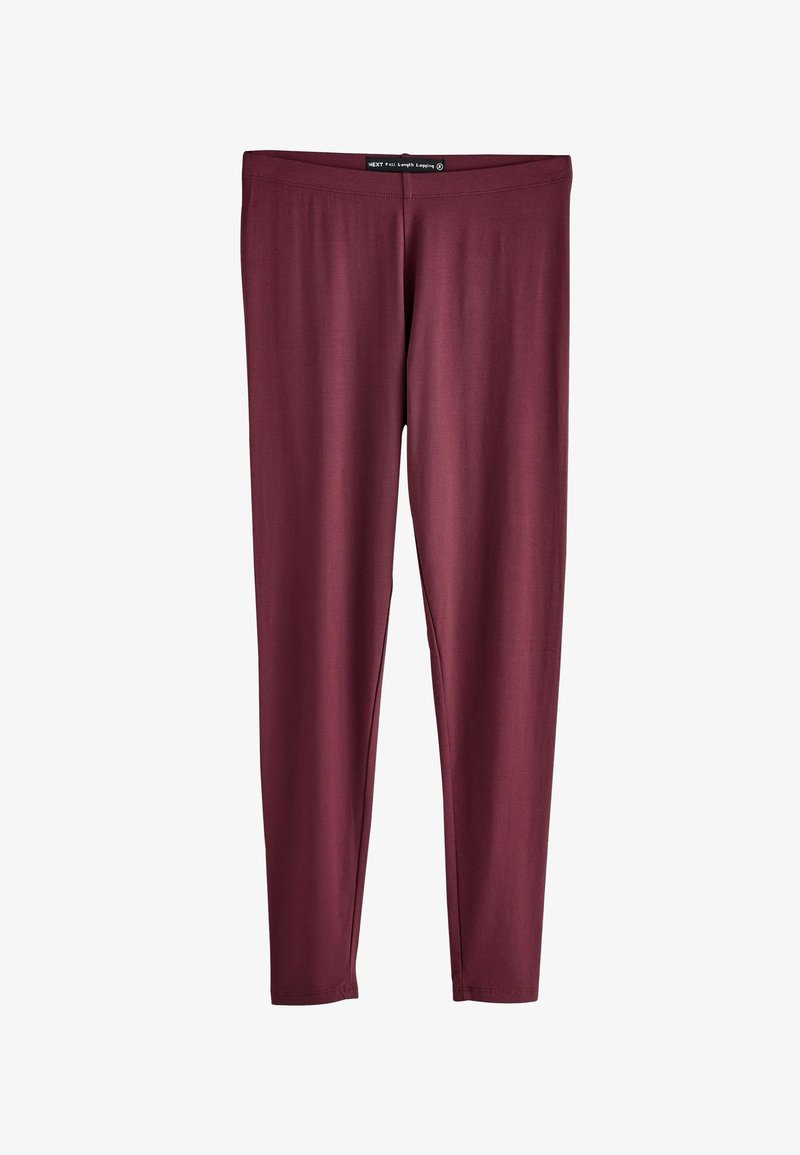 Leggings a lunghezza completa di color bordeaux, realizzati in un tessuto elasticizzato, con una texture liscia e una vita elasticizzata per il massimo comfort.