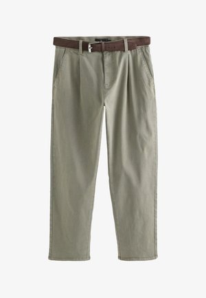 Next, REGULAR FIT - BELTED TROUSERS . - Trousers - stone