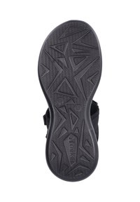 Black shoe sole with intricate geometric patterns, textured surface, brand logo, and size indicator (37) embossed on the side.