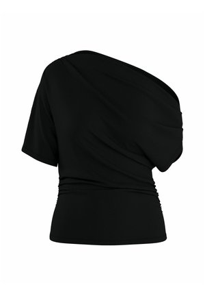 HYPEDROP, OFF SHOULDER TOP HDEMMA DRAPED - T-shirt imprimé - black