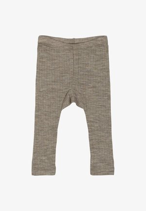 Svetlo rjave rebraste leggins hrapave teksture, s elastičnim pasom in udobnim prileganjem, zasnovani za enostavno gibanje.