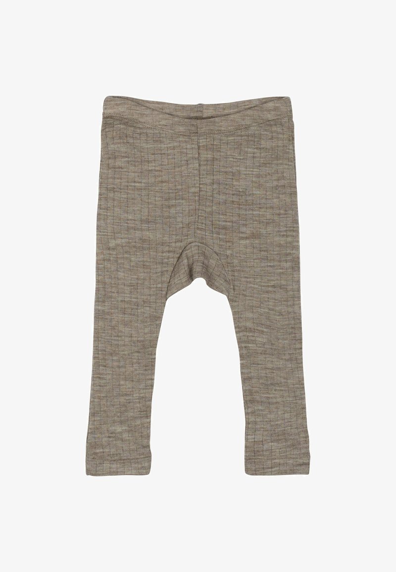 Lichtbruine ribgebreide legging met een zachte textuur, voorzien van een elastische tailleband en een comfortabele pasvorm, ontworpen voor bewegingsgemak.