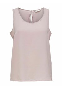 Blusa senza maniche di un delicato rosa con texture, scollo rotondo e piccolo apertura a chiave sul retro con chiusura a bottone.
