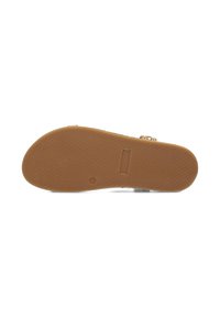 Suola in gomma marrone chiaro con grip texturizzato, caratterizzata da un taglio rettangolare, design della soletta liscia e branding minimale lungo il lato.