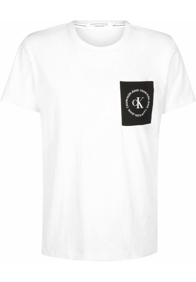 CK ROUND LOGO REG PCKT TEE - T-Shirt print - bright white/black/white