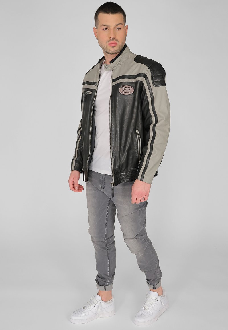 Mustang Leather jacket - grey/black black