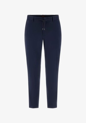 Mornarske hlače s elastičnim pojasom na vezanje, suženim nogavicama i glatkom teksturom tkanine. Imaju prednje džepove i prigodni dizajn.