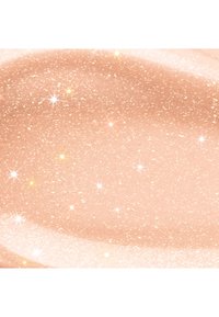 Blank, ferskenfarvet overflade med fine guldglitterpartikler og lyse, glitrende lysreflektioner spredt over hele.