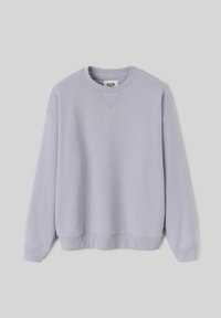 Sweat-shirt violet clair fait en tissu doux, avec un col rond, des poignets et un ourlet côtelés, et une coupe droite. Pas de motifs ni d'accents.