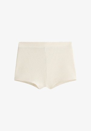 Krémové textúrované pletené šortky s waffle vzorom, s vysokým pásom a priliehavým strihom.