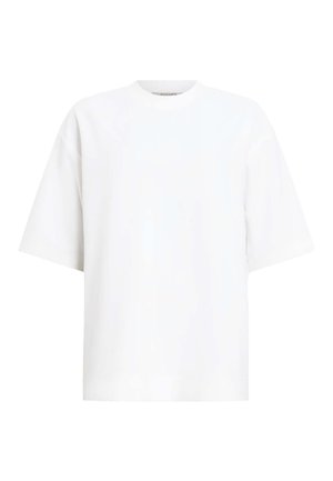 T-shirt blanc à manches courtes en coton lisse, avec un col rond et une coupe décontractée, sans motifs ni éléments de fixation visibles.