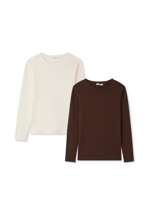 PACK OF 2 BASIC IN SOLID - Maglietta a manica lunga - bianco/marrone