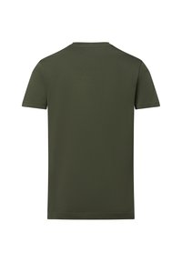 Olive green short-sleeve t-shirt featuring a crew neck, soft texture, and a simple, unadorned design without visible logos or patterns.