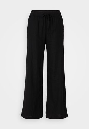 Pantaloni ampi in lino nero con vita elastica e cordino regolabile. Texture morbida e vestibilità comoda.
