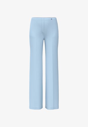 Light blue straight-leg pants with a high waist and button closure, displayed on a white background.