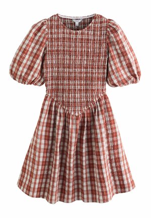 TALL FIT - PUFF SLEEVE SHIRRED MINI - Rochie de zi - red check