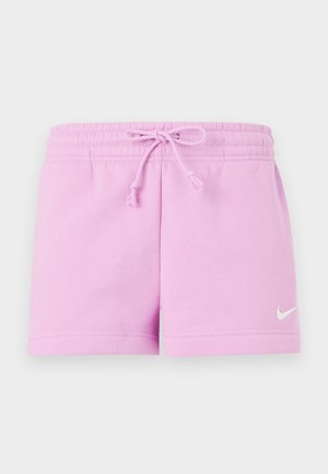 Ροζ βερμούδα από βαμβακερό μείγμα με ελαστική μέση και κορδόνι, με λευκό λογότυπο Nike στο κάτω αριστερό μέρος.