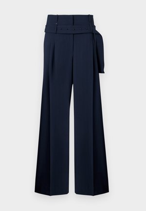PINSTRIPE TAILORING BELTED TAILORED PANTS - Auduma bikses - navy