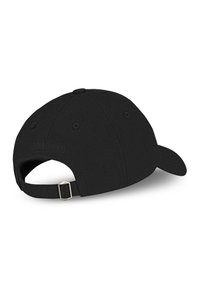 Fekete baseballsapka ívelt vizorral, textúrált szövetből készült. Állítható pánttal rendelkezik, és dombornyomott logó részletek találhatók a hátsó részen.