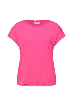 Virkkuvan pinkki lyhythihainen paita pyöreällä pääntiellä ja joustavalla helmalla, jossa on merkintä "Street One", esitetty valkoisella taustalla.